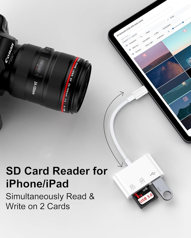 Haoano Lightning to SD Card Reader for iPhone 14 Pro Max/14/13Pro/12/11/XR/8, Micro SD Memory Card Reader with USB Camera Adapter Plug and Play Digital Trail Camera Game Viewer with SD/TF Card Reader Adapter - Image 5